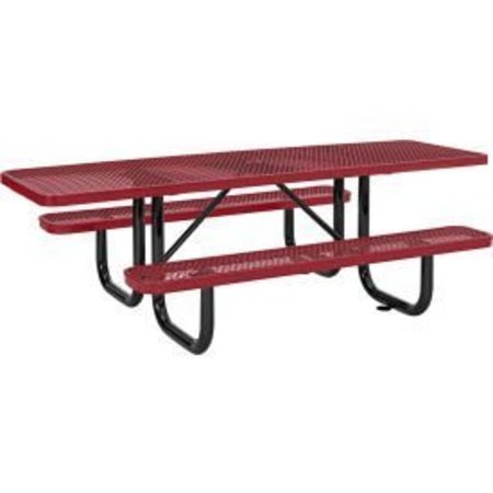 GLOBAL EQUIPMENT 8 ft. ADA Outdoor Steel Picnic Table, Expanded Metal, Red 695289RD